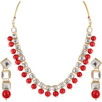 Shining Diva Fashion Latest Stylish Traditional Kundan Necklace Jewellery Set for Women (12311s), Red, One