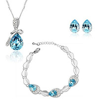 Nakabh Blue Austrian Crystal Combo Jewellery of Pendant Set With Earrings & Bracelet For Girls and Women in Love (Combo 1)