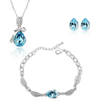 Nakabh Blue Austrian Crystal Combo Jewellery of Pendant Set With Earrings & Bracelet For Girls and Women in Love (Combo 2)