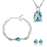 Nakabh Blue Austrian Crystal Combo Jewellery of Pendant Set With Earrings & Bracelet For Girls and Women in Love (Combo 4)