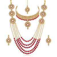 Sukkhi Lavish Gold Plated Combo Necklace Set For Women (CBNS100571), Red, Free Size