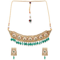 Priyaasi Studded Green Stone Jewellery Set for Women | Wedding Kundan Choker | Gold-Plated | Traditional Jewellery Set for Women & Girls