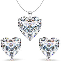 HighSpark 925 Silver Solitaire Heart Earrings Pendant Necklace Set for Women | 92.5 Sterling Silver & Diamond like Brilliance Sparkling Zirconia | Lovely Gift - Silver Heart Set