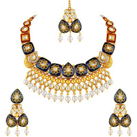 Asmitta Jewellery Necklace Set for Women | Glamorous Meenakari Work Gold Plated Choker Style Kundan Necklace Set | Wedding Party Stylish Jewellery Set