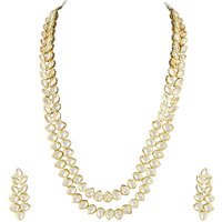 Aheli Fancy Long Kundan Necklace Earring Set Ethnic Indian Bollywood Fashion Jewelry for Women