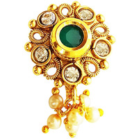 Mehrunnisa Traditional Nose Stud Nath with Crystals Pearls & Green Stone for Girls/Women (JWL1762)