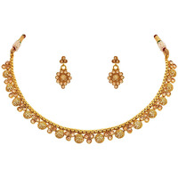 JFL - Jewellery for Less Traditional Ethnic One Gram Gold Plated Polki Diamond Designer Necklace Set with Earrings for Women & Girls.,Valentine