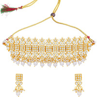 Sukkhi Gorgeous Gold Plated Kundan & Pearl Choker Necklace Set For Women (NS102938)