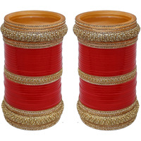 Lucky Jewellery Bridal Bangle Set Red Chuda Acrylic Dulhan Choora Wedding Punjabi Chura For Women (1353-G1C1-SHANAI-R28)