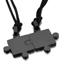 Peora 2pcs Mens & Womens Couples Stainless Steel Puzzle Pendant Love Necklace Set, Black