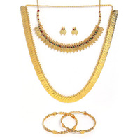 ZENEME Gold Plated and Bangles & Maharani Temple Coin Necklace Set for Women & Girls (Design_08, 2.4 Inches)