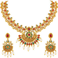 Asmitta Designer Peacock Gold Plated Necklace Set For Women