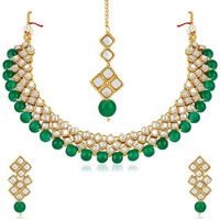 Asmitta Bridal Fashion Jewellery Kundan Beaded Necklace Set with Mang Tikka