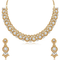 Sukkhi Glamorous Mehandi Gold Plated Wedding Jewellery Austrian Diamond Choker Necklace Set for Women (N79529_D1)