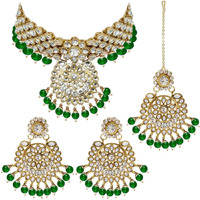 I Jewels Traditional Gold Plated Kundan Pearl Wedding Choker Necklace Set Earrings & Maang Tikka for Women (IJ331G)