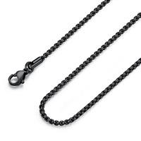 FOSIR 2-4MM Mens Womens Stainless Steel Black Rolo Cable Chain Necklace 18-36 Inch