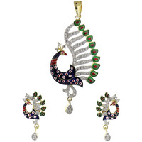 YouBella CZ Designer Peacock Pendant Set with Chain