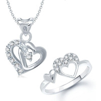 V. K. Jewels Silver Brass Heart Shape Ring & Pendant Combo for Girls, 10 (Vkcombo1031R10)