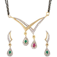 YouBella American Diamond Gold Plated Mangalsutra with Chain and Earrings for Women (Style 2)