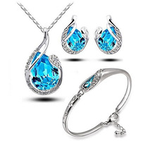 YouBella Best Valentine Gifts Presents Lamore Collection Water Drop Shaped Crystal Jewellery Combo of Pendant Set/Necklace Set with Earrings and Bracelet for Girls and Women (Blue)