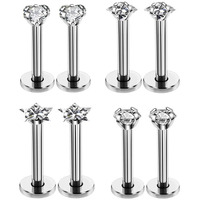 16G Love/Star/Square/Round Shape Clear CZ Labret Monroe Lip Ring Tragus Nail Helix Earring Stud Piercing Jewelry Surgical Stainless Steel Bar 8mm CZ 3mm 4 Pairs