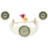 ZAVERI PEARLS Modish Kundan & Pearls Choker Necklace Set For Women-ZPFK9094