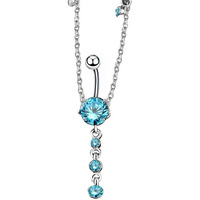 KunBead Blue Crystal Belly Button Rings Surgical Steel Love Piercing Navel Waist Chain Body Jewelry