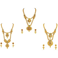 ASMITTA Traditional Jalebi Design Gold Plated Set of 3 Matinee Necklace Set for Women