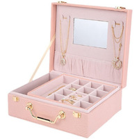 SIBY Leather Jewelry Organizers Storage Box For Necklaces Earrings Rings Bracelets Watches|Bangle Box For Women With Removable Tray|Jewelry Boxes With Two Layers Display For GirlS Gift, Pink