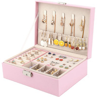 SAJANI 2 Layer Jewellery Box Organiser, Jewelry Boxes Display Storage Case with Lock, Large Jewelry Storage for Rings Earrings Bracelets Necklaces, Jewellery Box (Pink)