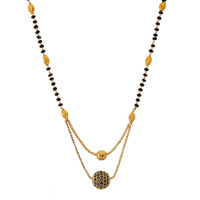 ZENEME Gold-Plated Black & White Artificial Stones Studded & Beads Beaded Locket Mangalsutra For Women (Design 10)