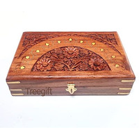 Treegift Wooden Jewellery Box for Women Jewel Organizer Hand Carved Carving and Brass work Gift Items.Size-10 x 6 inch,Brown (Sheesham Wood) (Rectangular)