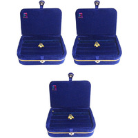 atorakushon Velvet Blue 1 Piece Make Up Box Ring Box Earrings Organizer Jewellery Box & storage Box For Unisex Vanity Box Travelling Kit (Pack of 3)