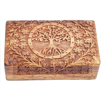 CRAFTCASTLE Handmade Wooden Jewellery Box for Women | Wood Jewel Organiser Hand Carved with Tree Carvings Gift Items for Jewellery Organiser.(20 X 12 X 6 cm)