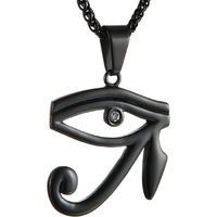 HZMAN CZ Eye of Horus Egypt Protection Pendant on Stainless Steel Necklace (Black)