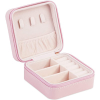 HSR Small Travel Jewelry Box for Rings Earrings Best Gifts Choice for Girls Women Necklace (Pink)