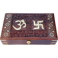 FORESTIS GALLINARIA Exquisitely Hand Brass-Filled Wooden OM Box for Good Luck| Jewellery Box| Handmade Decorative Case| Kit| Vanity| Organiser For Women, Gold, Cash, Money (10x6-Exquisite)