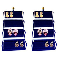 atorakushon Velvet Earring Box Jewelry Box Travelling Wardrobe Organizer Pack of 2 (Blue)