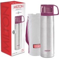 Milton Glassy 1000 Thermosteel 24 Hours Hot and Cold Water Bottle with Drinking Cup Lid, 1 Litre, Pink | Leak Proof | Office | Gym | Home | Kitchen | Hiking | Trekking | Travel