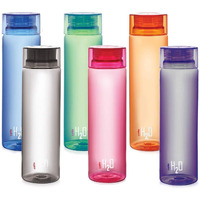 Cello H2O Round Unbreakable Plastic Water Bottle | Lid is sealed by a silicone ring | Leak proof & break-proof | Best Usage for Office / School / College | 1 Liter | Assorted , Set of 6