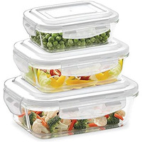 Borosil Klip N Store Glass Storage Containers For Kitchen With Air-Tight Lids, Microwave & Oven Safe, Rectangular, Set of 3 (1040 ml, 640 ml, 370 ml), Clear