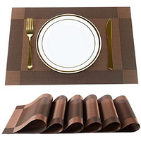 P-Plus International Placemats Place Mats for Kitchen Dining Table, Heat-Resistant StainAnti-Skid Washable PVC Table Mats,Vinyl Dinner Mats (Brown, 6 Pack)