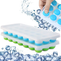 COFIEX 2pcs 21 Cavity Pop Up Ice Cube Trays with Lid - Easy Release, Flexible Silicone Bottom - Stackable, BPA Free, Food Grade - for Convenient Freezer Ice Making (2)