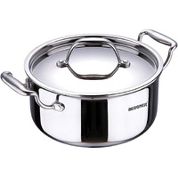 Bergner Argent TriPly Stainless Steel 28 cm Casserole with Stainless Steel Lid, 8.3 LTR Casserole, Stay Cool Cast Handle, Food Safe, Durable, Dishwasher Safe, Induction and Gas Ready, 5-Year Warranty