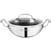 Bergner Hitech Triply Stainless Steel Kadai/India Wok with Steel and Glass Lid, Non Stick Prism Technology, 20 cm Induction Bottom, Gas Ready, Metal Spatula Friendly