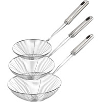 Stainless Steel Spider Strainer Skimmer Ladle, Set of 3 Sizes Kitchen Strainer for Cooking and Frying, Pasta Strainer, Food Preparation, Pasta Strainer