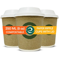 ECO SOUL [250 ml, 25 Count Biodegradable Ripple Cups with Lid| Sustainable Disposable Paper Cups | Eco-friendly Hot Cups | Sturdy, Microwave Safe