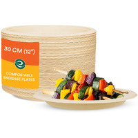 ECO SOUL [12 inch, 50 Pack Disposable Bagasse Plates | Eco-Friendly, Biodegradable, Sugarcane Paper Plates | for Serving Snacks | Birthday, Wedding & Party | Round, Beige (30 cm)