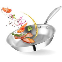 Vinod Platinum Triply Stainless Steel Frypan 20 cm | 2.5 mm Thick | Steel Pan | Scratch Resistant | 5 Year Warranty | Induction & Gas Friendly, Heavy Bottom