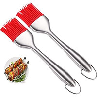 P-Plus International Silicone Basting Brush Set,Stainless Steel Basting Brush with Silicone Bristles Brush for Oil Kitchen Oil Brush Oil Brush for Dosa Tawa Pastry Brush (Pack 2(9 inch) Red)